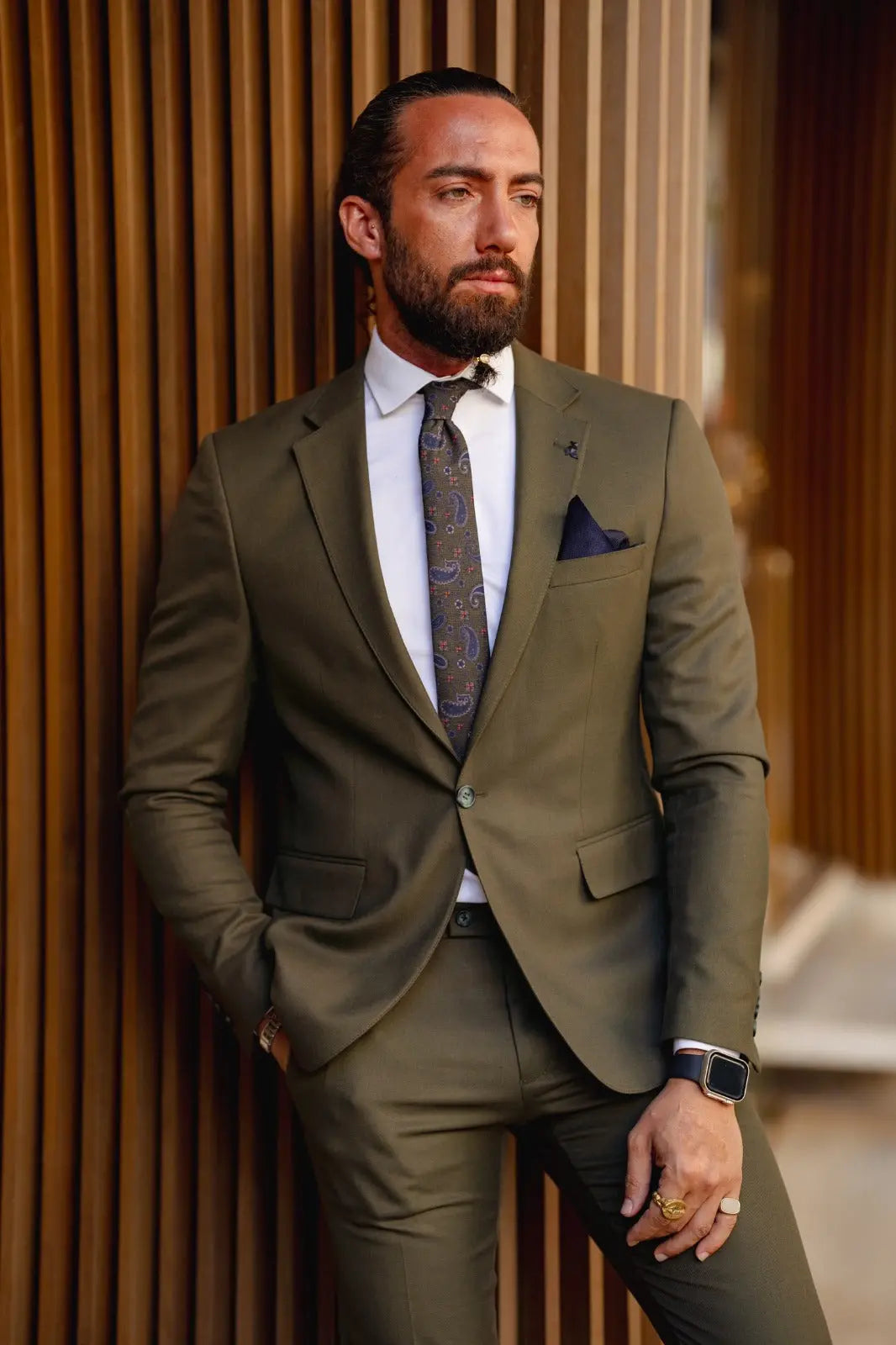 Vespo Khaki Slim Fit Suit for Sophisticated Occasions brabion