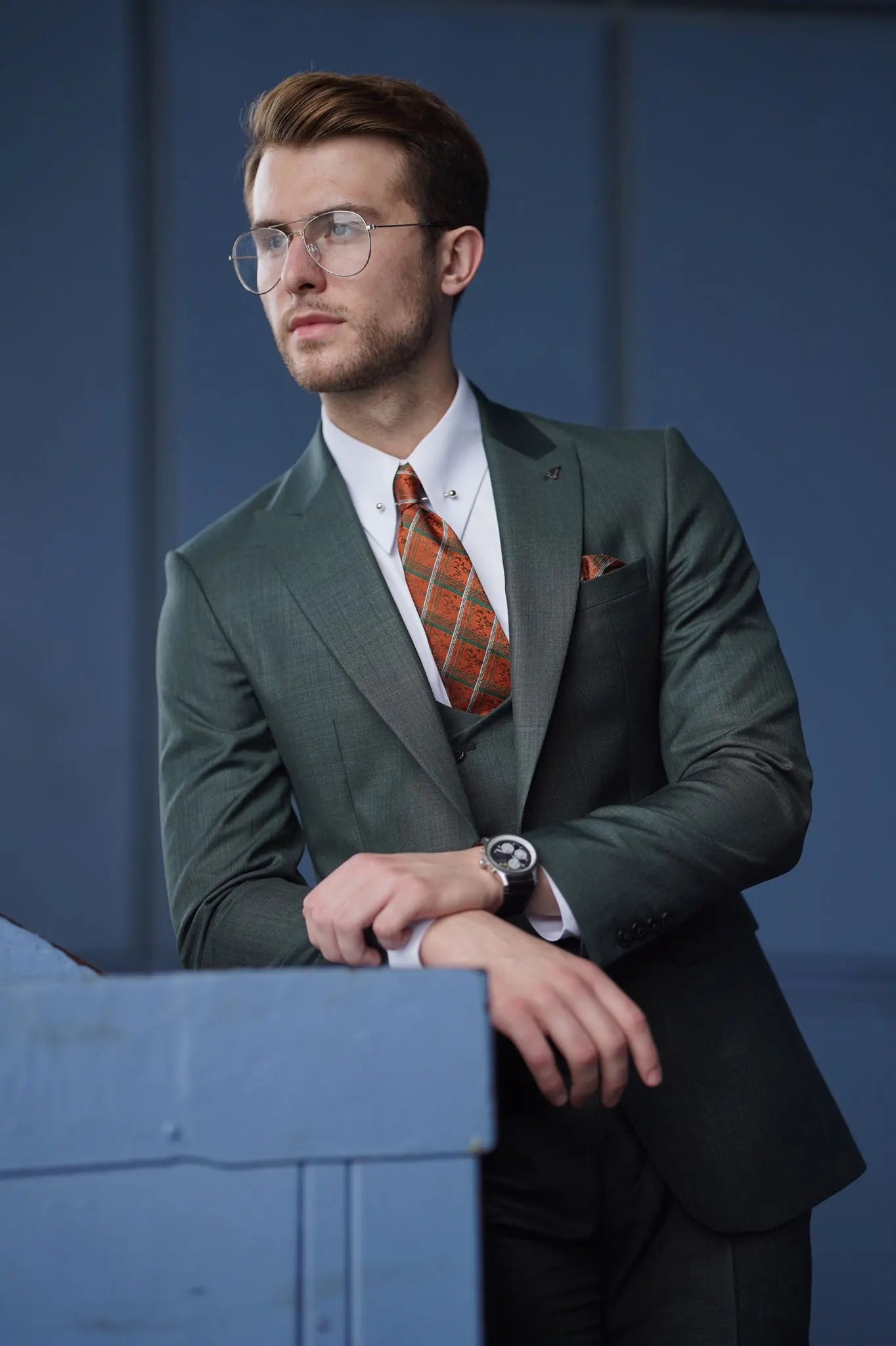 Daniel Slim Fit Green Wool Suit – Elegant Three-Piece Suit for Men brabion