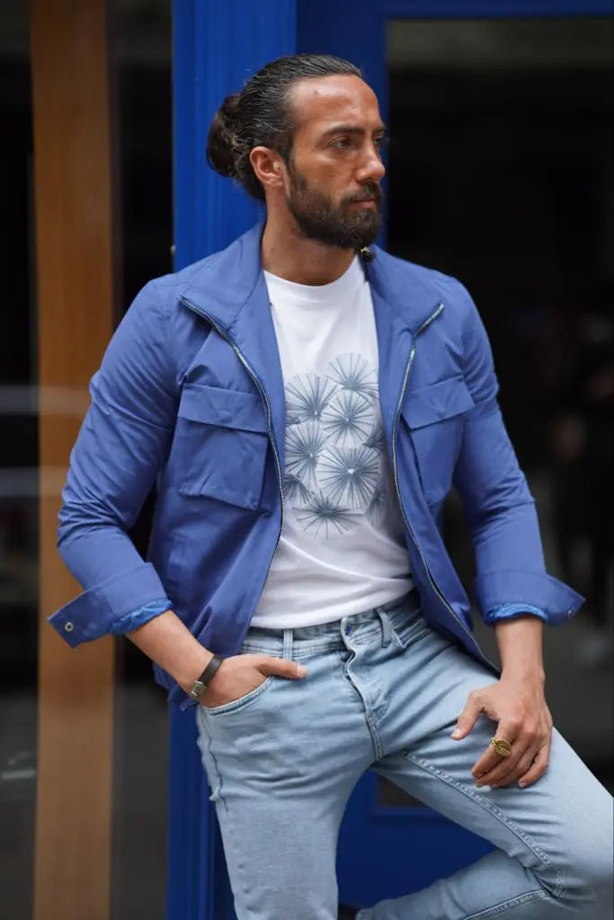 Evo Blue Slim Fit Bomber Coat - BRABION