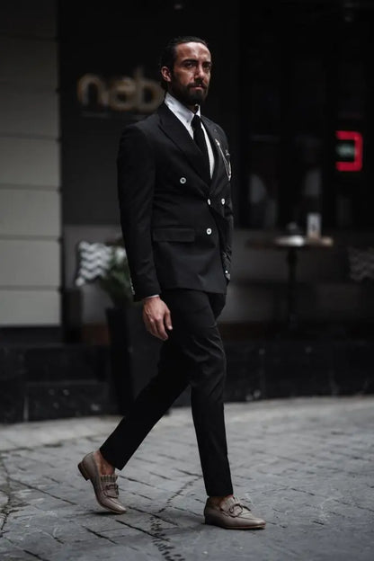 Evo Black Slim Fit Double Breasted Suit - Perfect for Any Occasion brabion