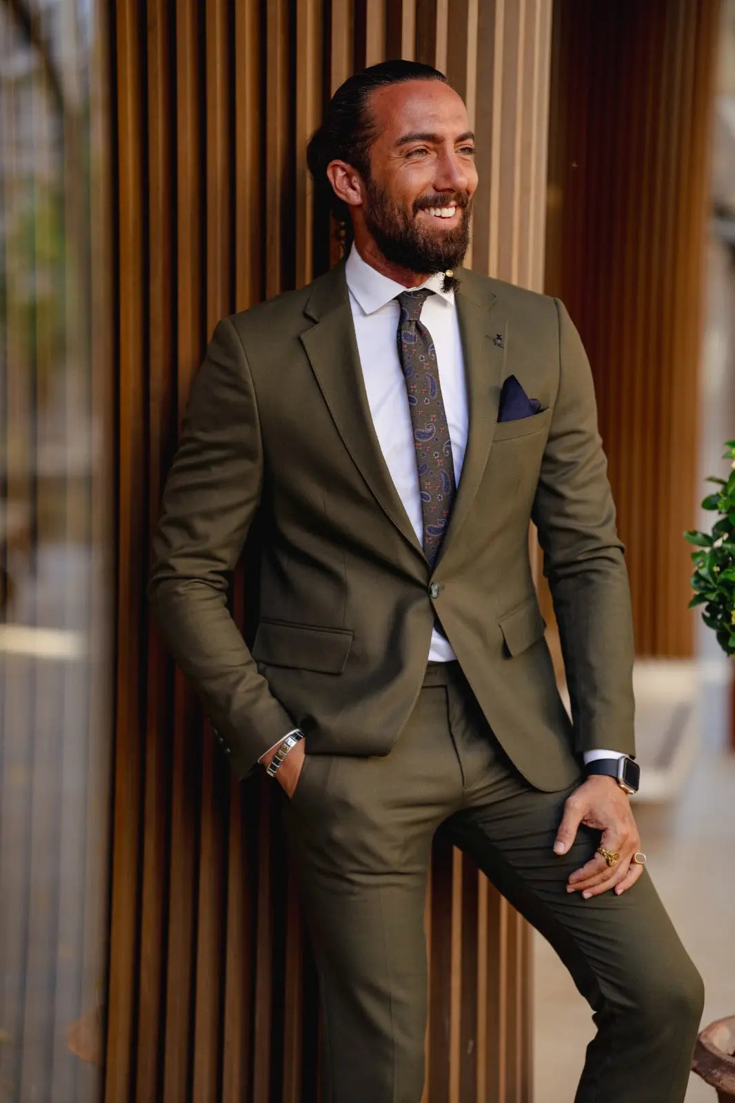Vespo Khaki Slim Fit Suit for Sophisticated Occasions brabion