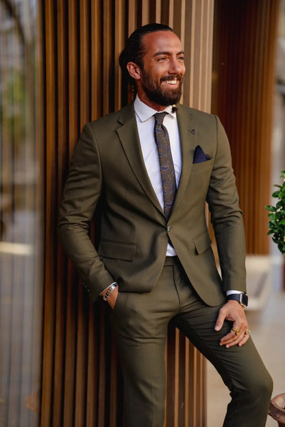Vespo Khaki Slim Fit Suit for Sophisticated Occasions brabion