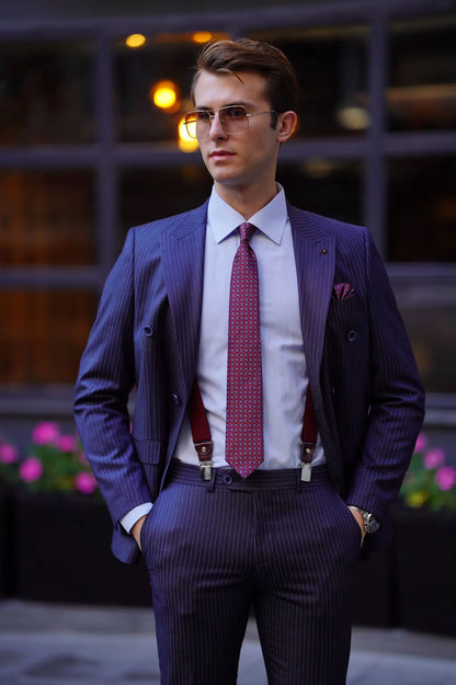 Vespo Pinstripe Navy Blue Double Breasted Suit for Modern Men brabion