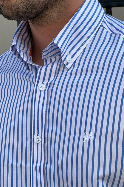 Brabion Daniel Striped White and Blue Slim Fit Shirt - BRABION
