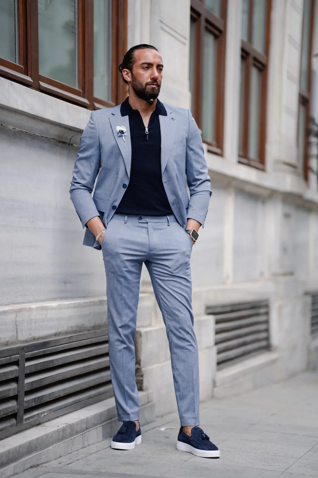 Evo Indigo Slim Fit Wool Suit for Men brabion