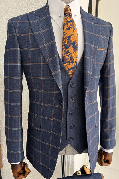 Daniel Patterned Navy-Blue Wool Slim-Fit Suit brabion