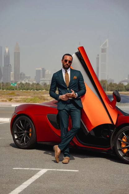 Vespo Green Detailed Slim-Fit Suit brabion