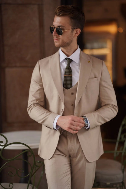 Daniel Slim Fit Beige Wool Suit for Modern Men brabion
