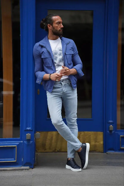 Evo Blue Slim Fit Bomber Coat - BRABION