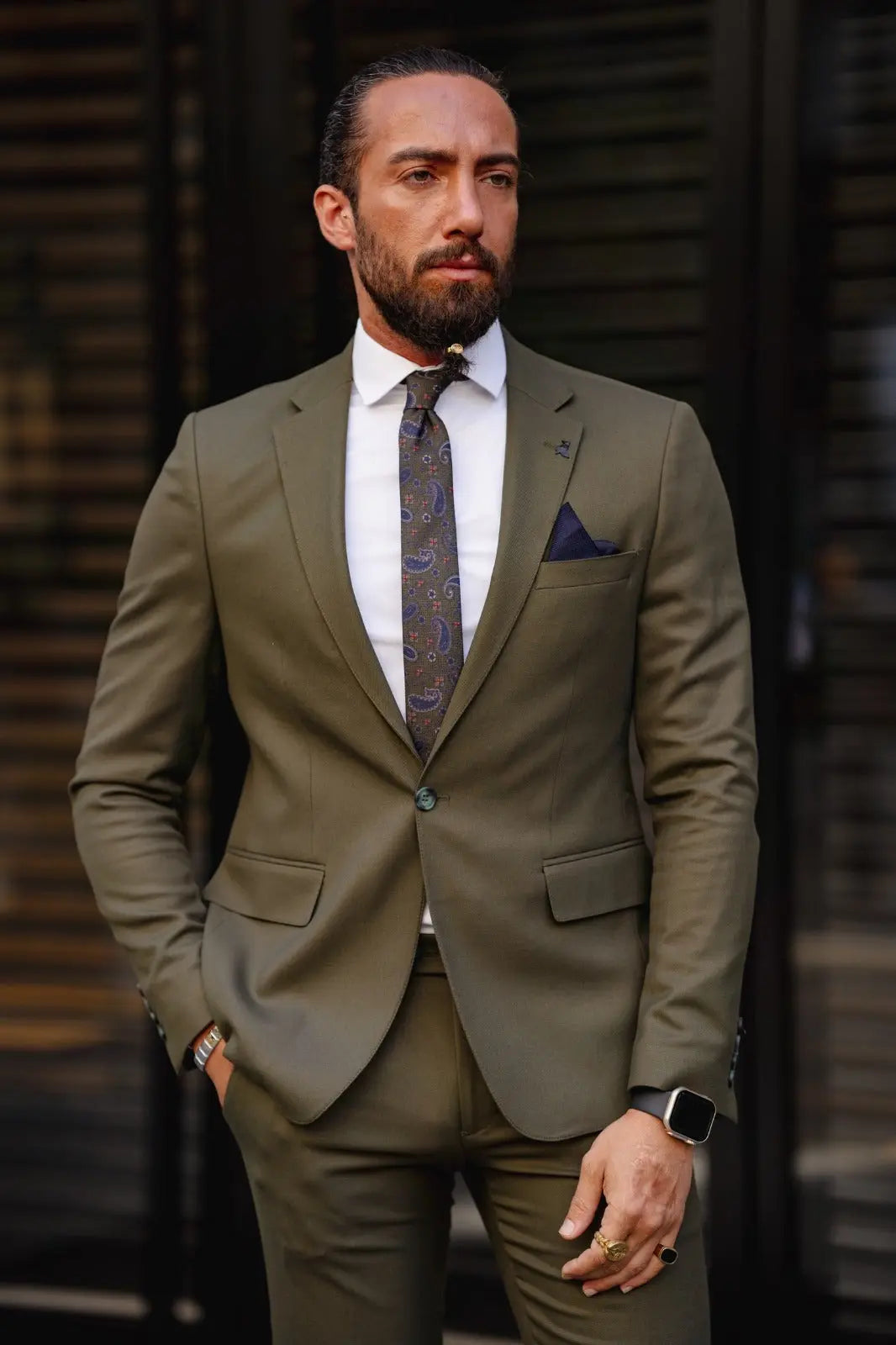 Vespo Khaki Slim Fit Suit for Sophisticated Occasions brabion