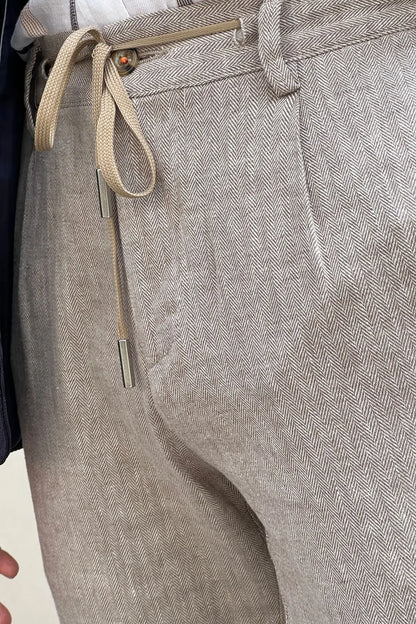 Daniel Beige Linen Pants - Slim Fit Elegance - BRABION