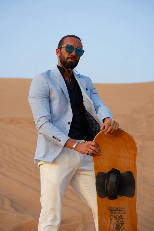 Vespo Blue Slim Fit Linen Blazer - Tailored Elegance for Every Occasion - BRABION