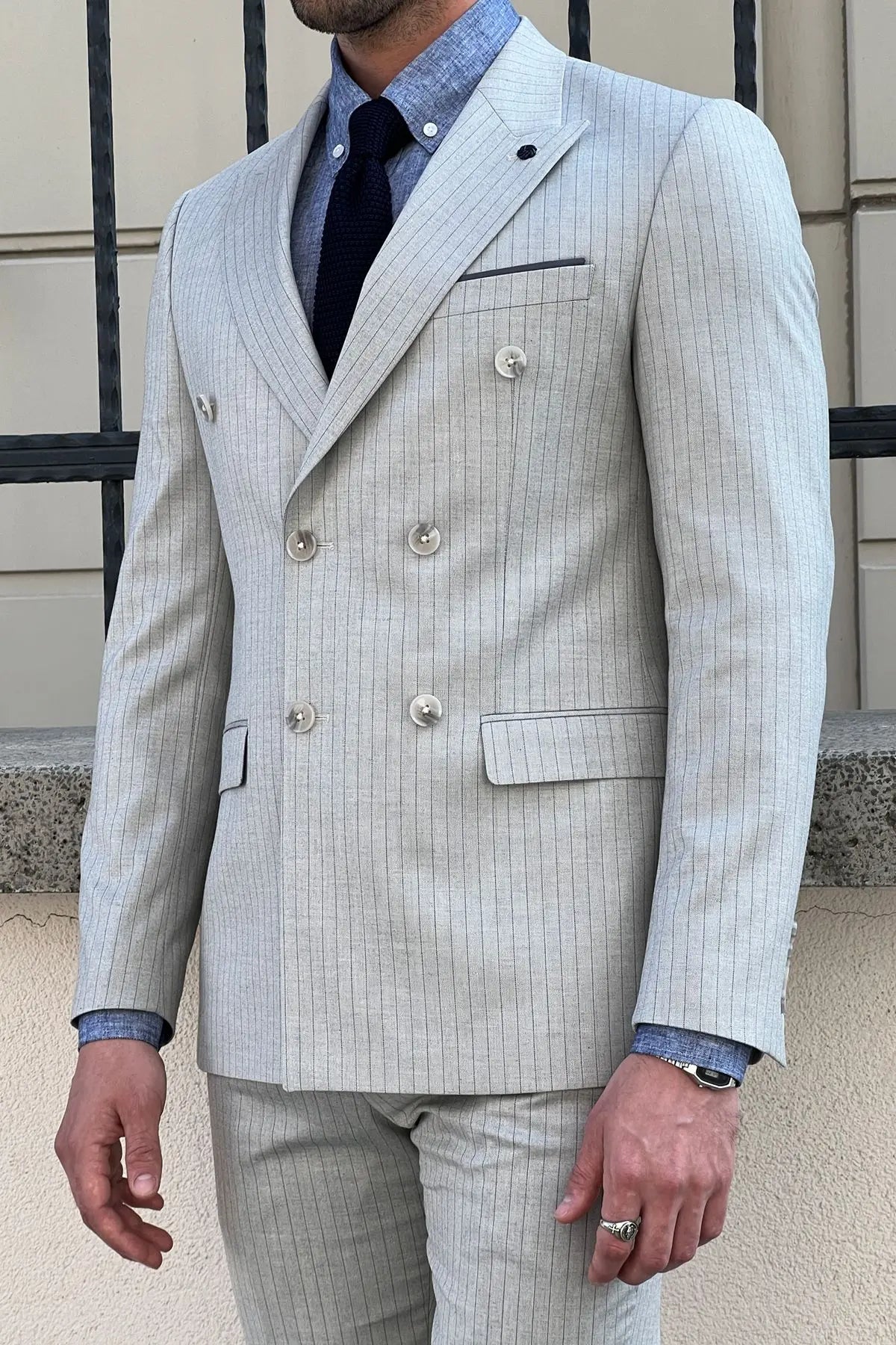 Daniel Double Breasted Gray Wool Suit: Sophisticated Slim-Fit for Every Occasion brabion