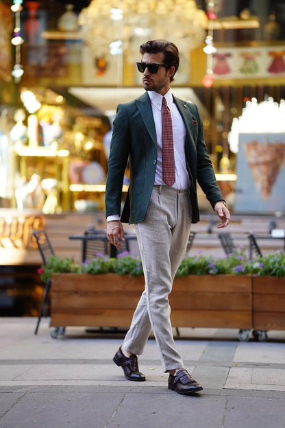 Vespo Self-Patterned Khaki Slim Fit Blazer - BRABION