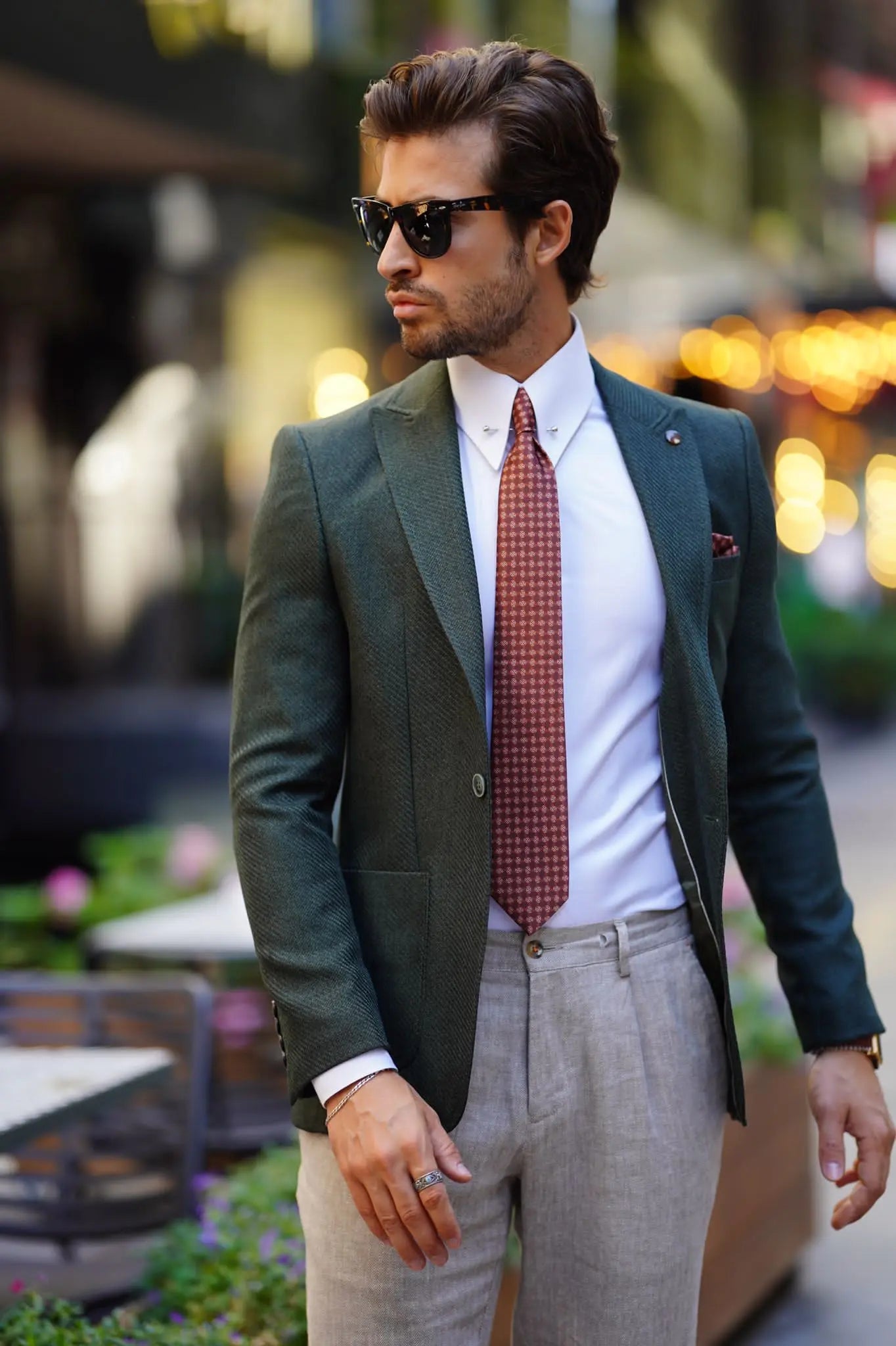 Vespo Self-Patterned Khaki Slim Fit Blazer - BRABION