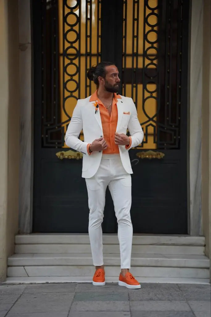 Evo White Slim Fit Wool Suit for Modern Men brabion