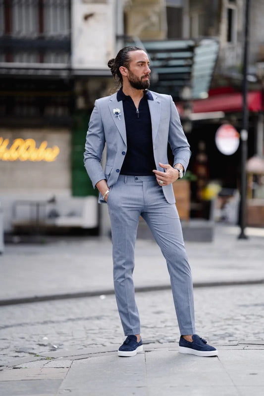 Evo Indigo Slim Fit Wool Suit for Men brabion