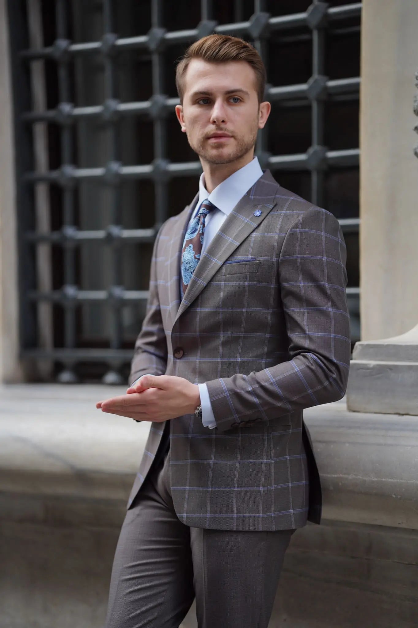Daniel Plaid Brown Wool Suit - Elegant Three-Piece Slim-Fit Suit for Men brabion