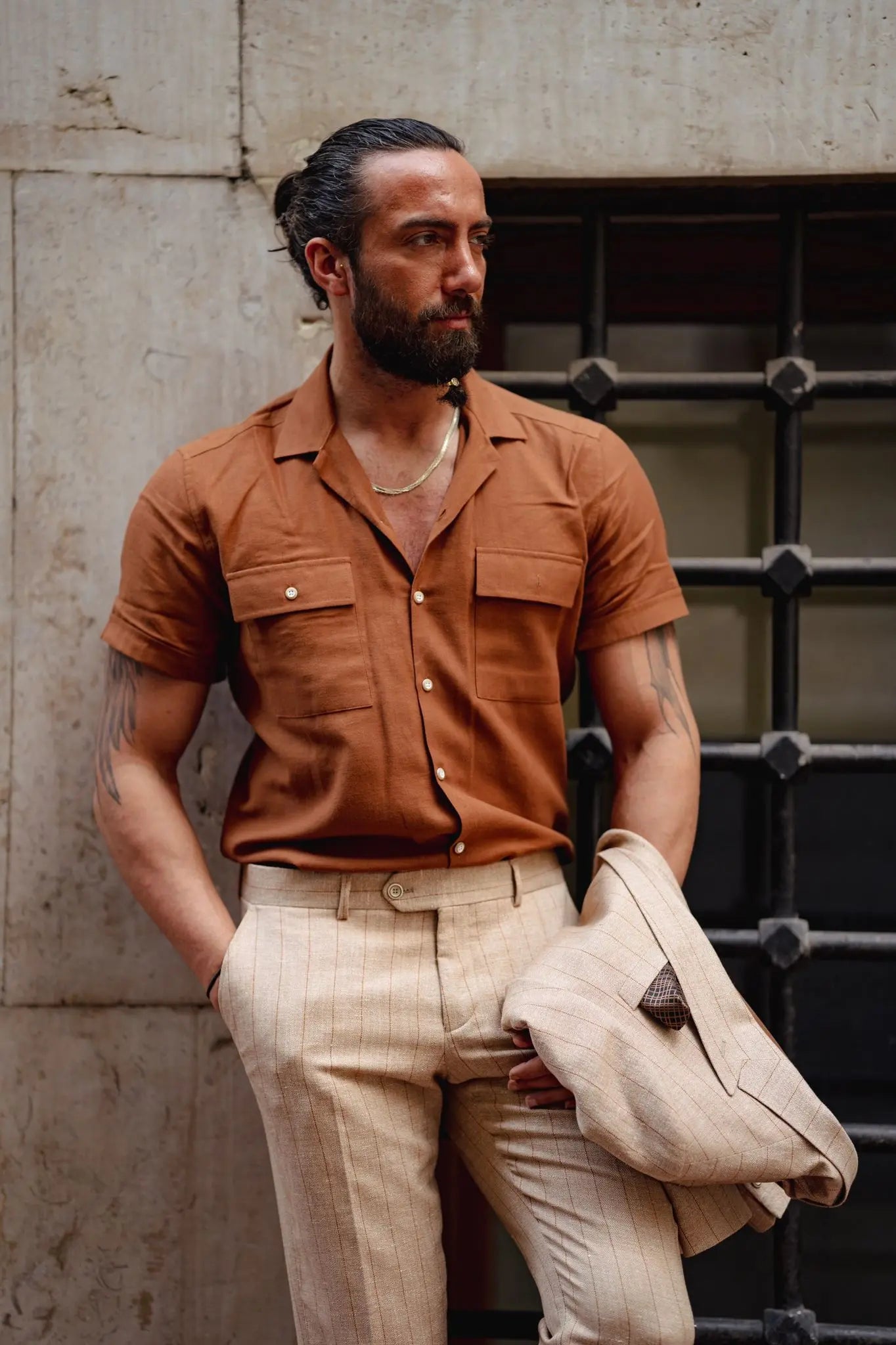 Brabion Evo Rust Brown Double Pocket Slim Fit Shirt - BRABION