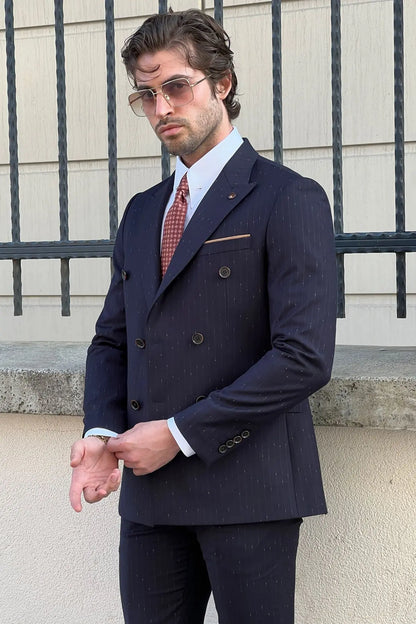 Daniel Double Breasted Navy Blue Wool Suit - The Ultimate Choice for Modern Men brabion