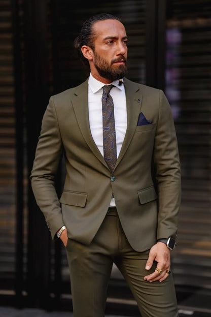 Vespo Khaki Slim Fit Suit for Sophisticated Occasions brabion