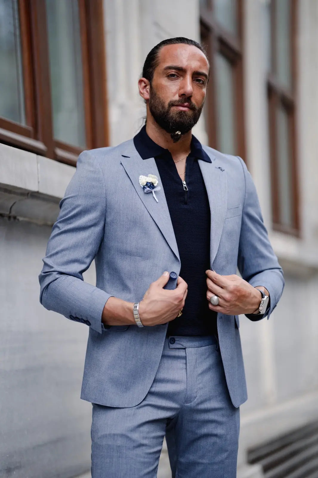 Evo Indigo Slim Fit Wool Suit for Men brabion