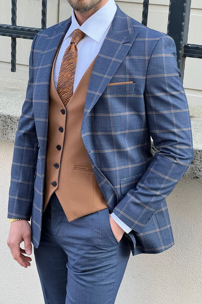 Daniel Navy Blue and Camel Slim-Fit Suit: A Timeless Classic for Every Occasion brabion