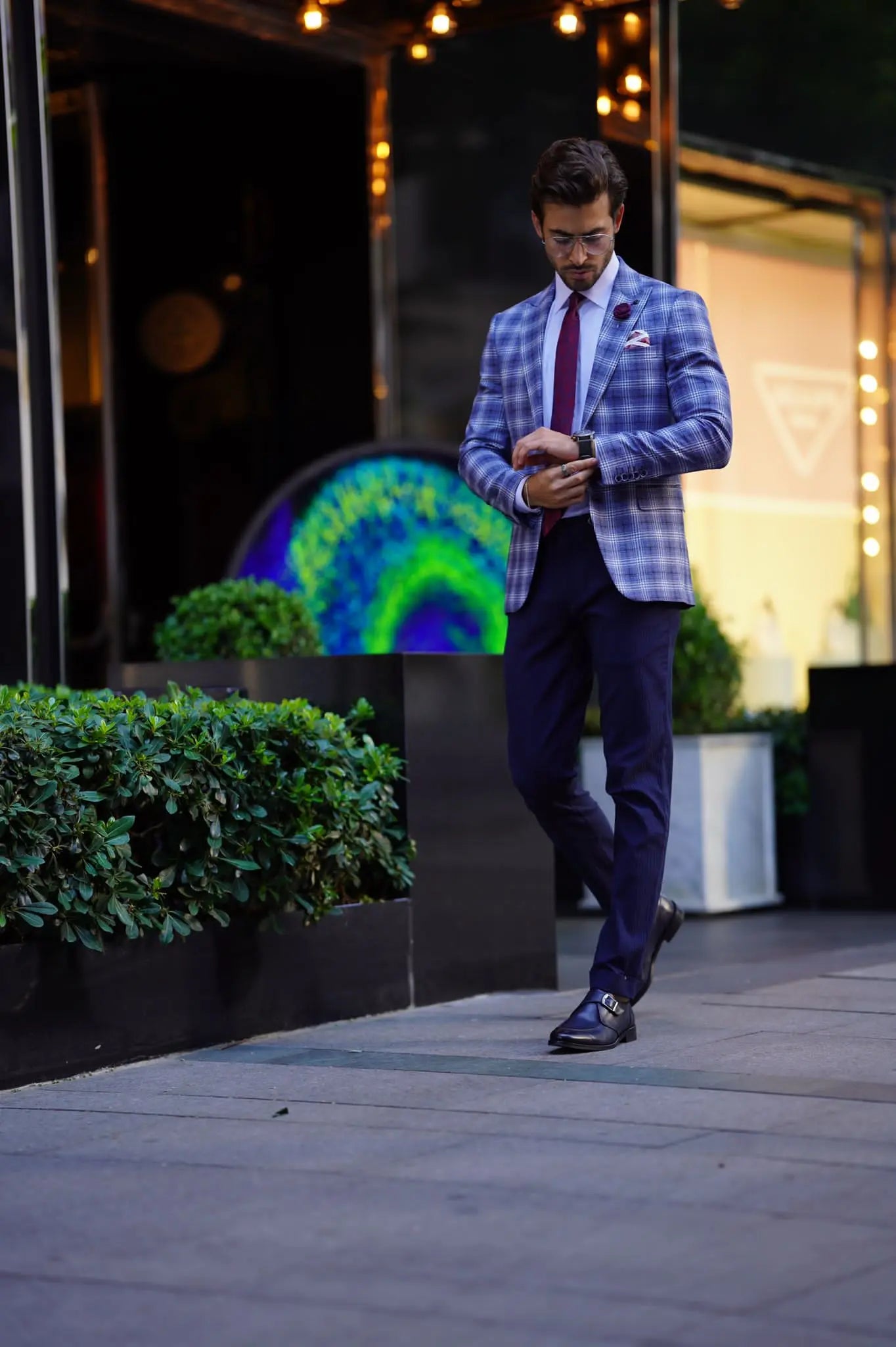 Vespo Plaid Blue Wool Blazer - Slim Fit Elegance for Every Occasion - BRABION