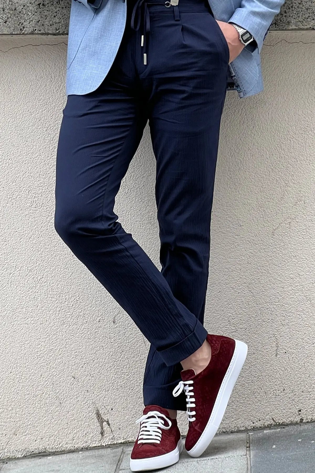 Daniel Navy Blue Cotton Pants - Slim-Fit Elegance - BRABION