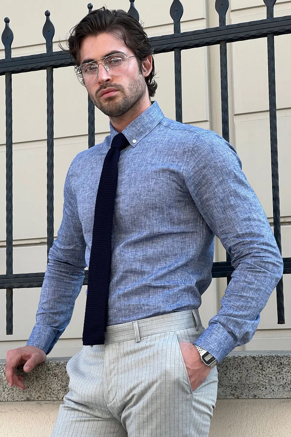 Brabion Daniel Slim-Fit Blue Cotton Shirt - BRABION