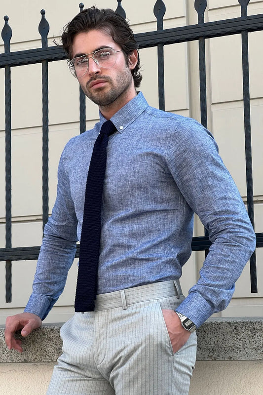 Brabion Daniel Slim-Fit Blue Cotton Shirt - BRABION
