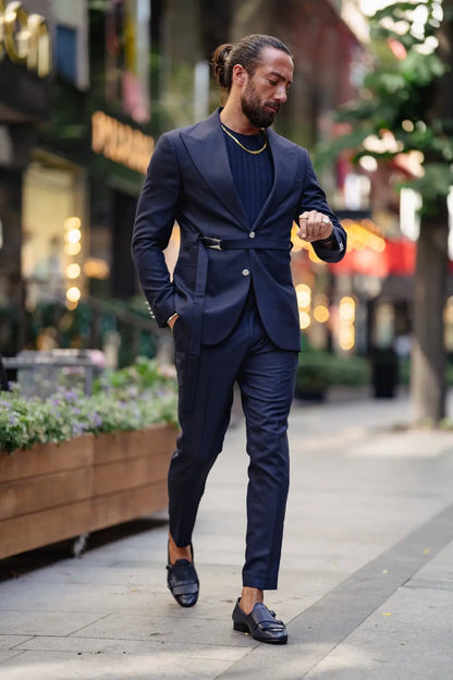Vespo Navy Blue Buckle Suit - Perfect for Every Occasion brabion