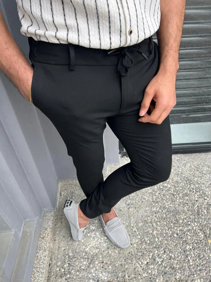 Lyon Black Slim Fit Cotton Pants - Versatile Elegance for Every Occasion - BRABION