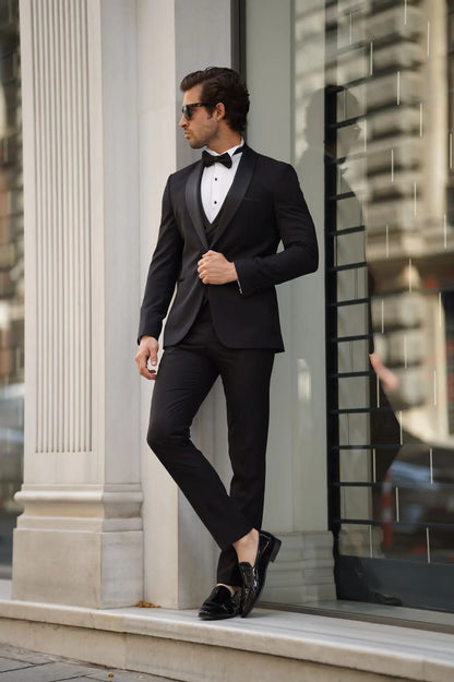 Daniel Slim-fit Shawl Collar Black Tuxedo - Elevate Your Formal Style - BRABION
