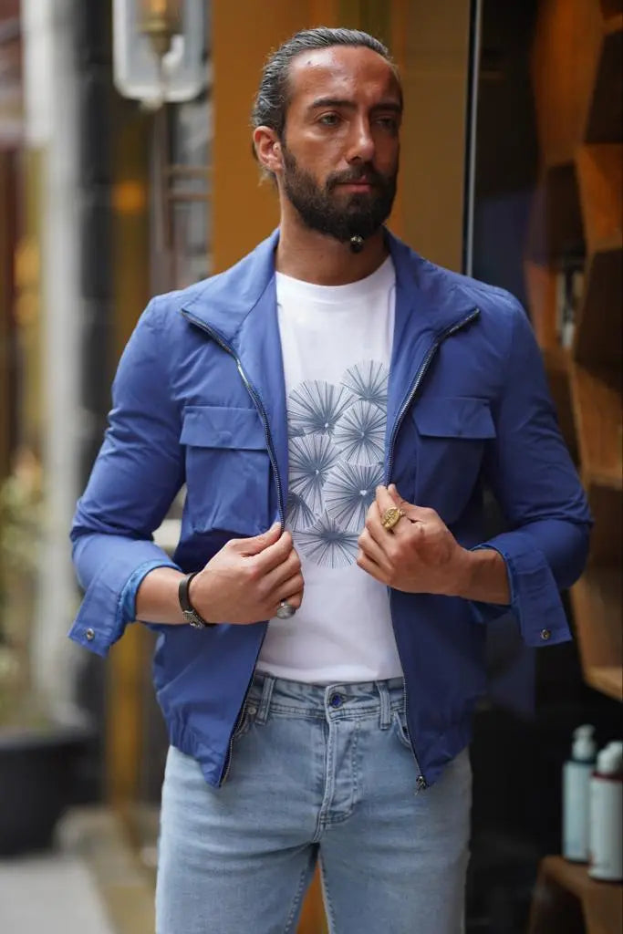 Evo Blue Slim Fit Bomber Coat - BRABION