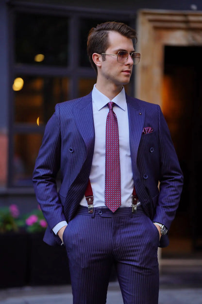 Vespo Pinstripe Navy Blue Double Breasted Suit for Modern Men brabion