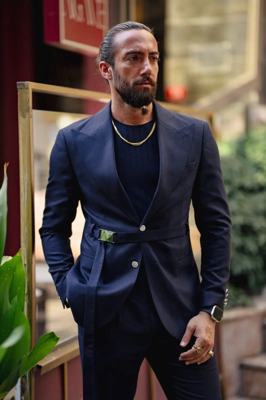 Vespo Navy Blue Buckle Suit - Perfect for Every Occasion brabion