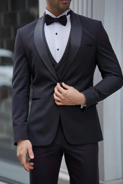 Daniel Slim-fit Shawl Collar Black Tuxedo - Elevate Your Formal Style - BRABION