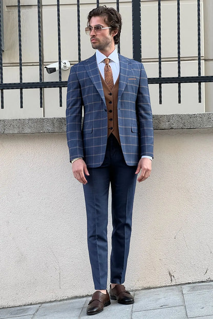 Daniel Navy Blue and Camel Slim-Fit Suit: A Timeless Classic for Every Occasion brabion