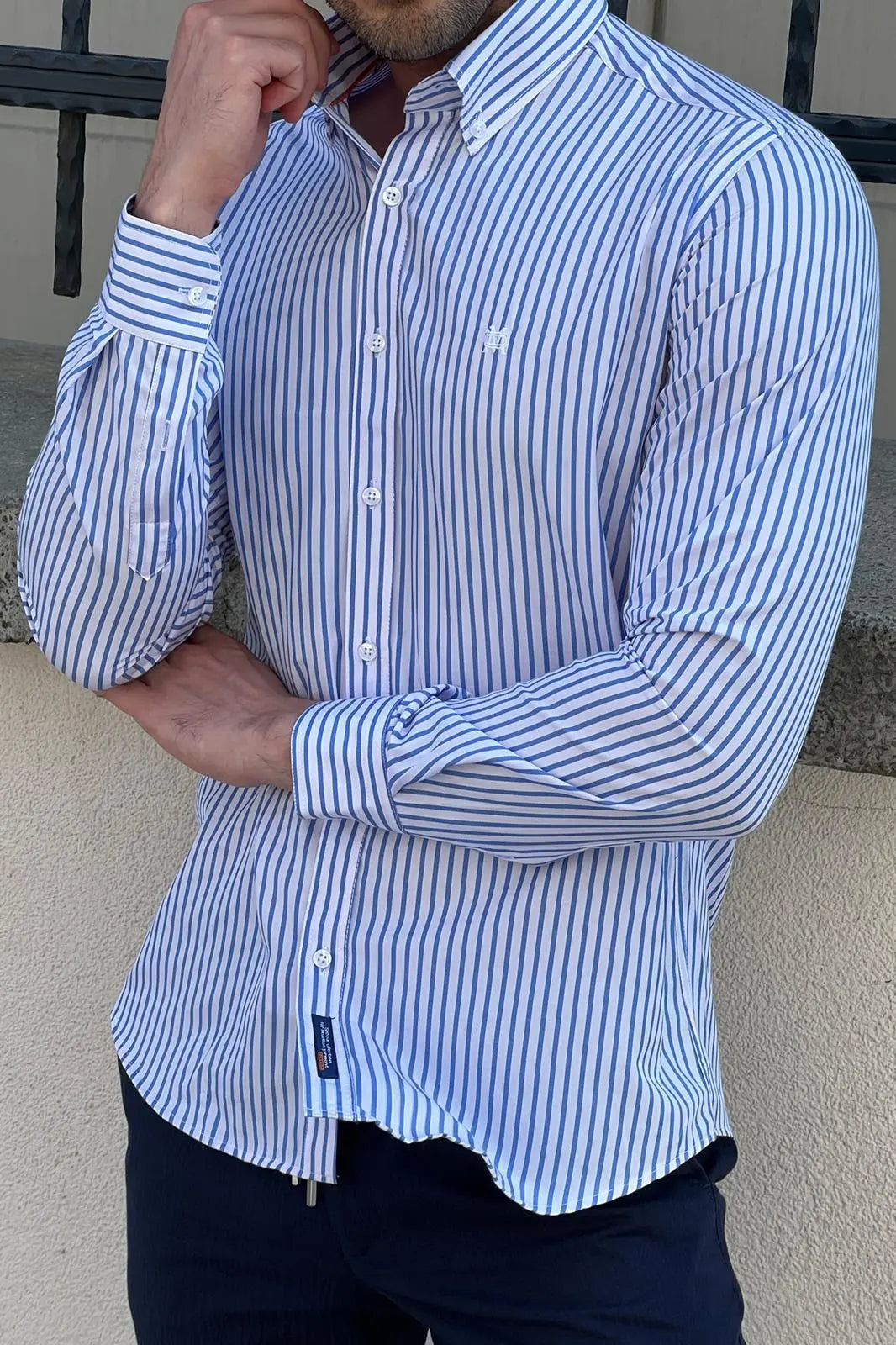 Brabion Daniel Striped White and Blue Slim Fit Shirt - BRABION