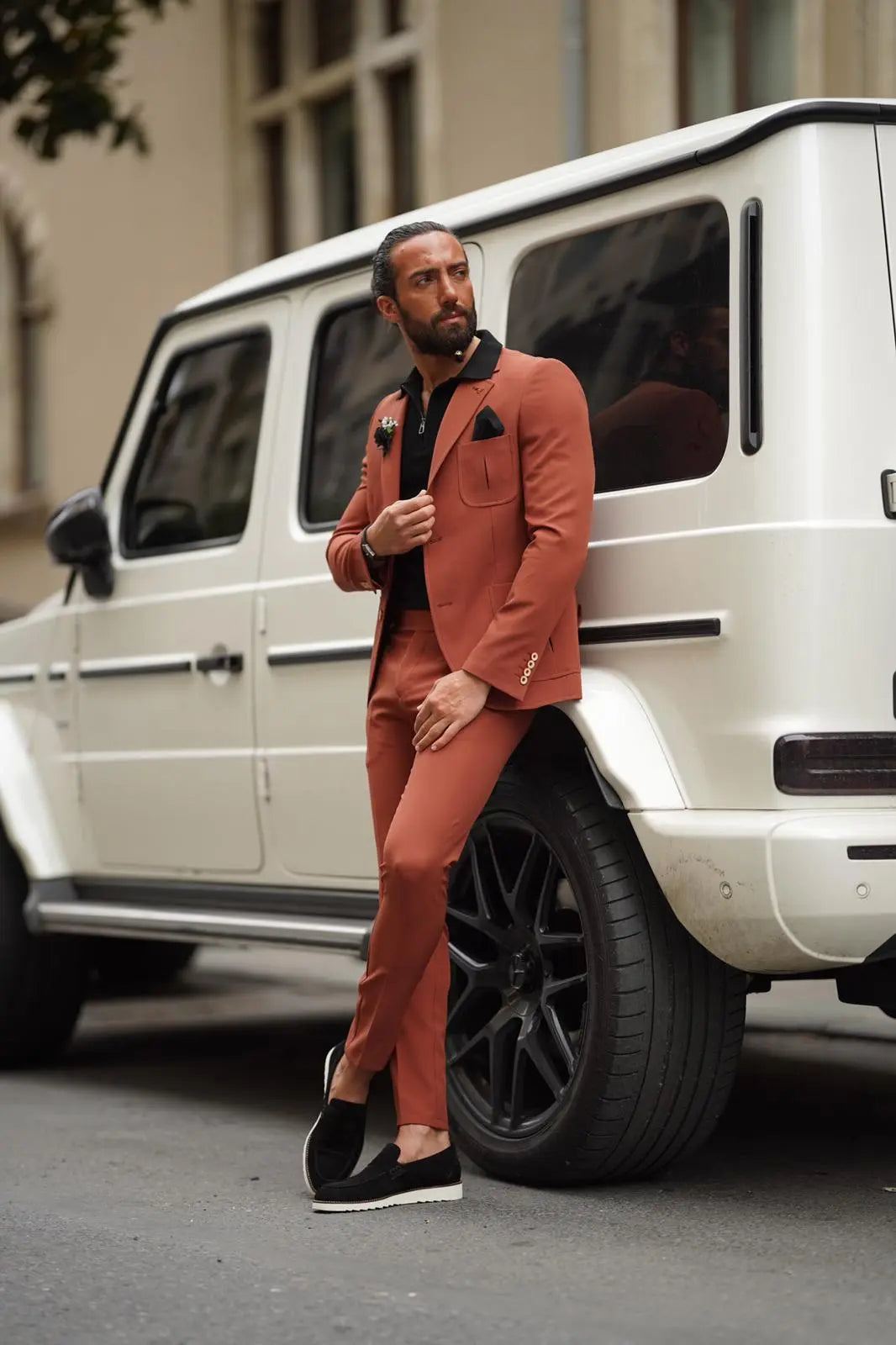 Evo Rust Brown Slim Fit Wool Suit - Elevate Your Wardrobe brabion