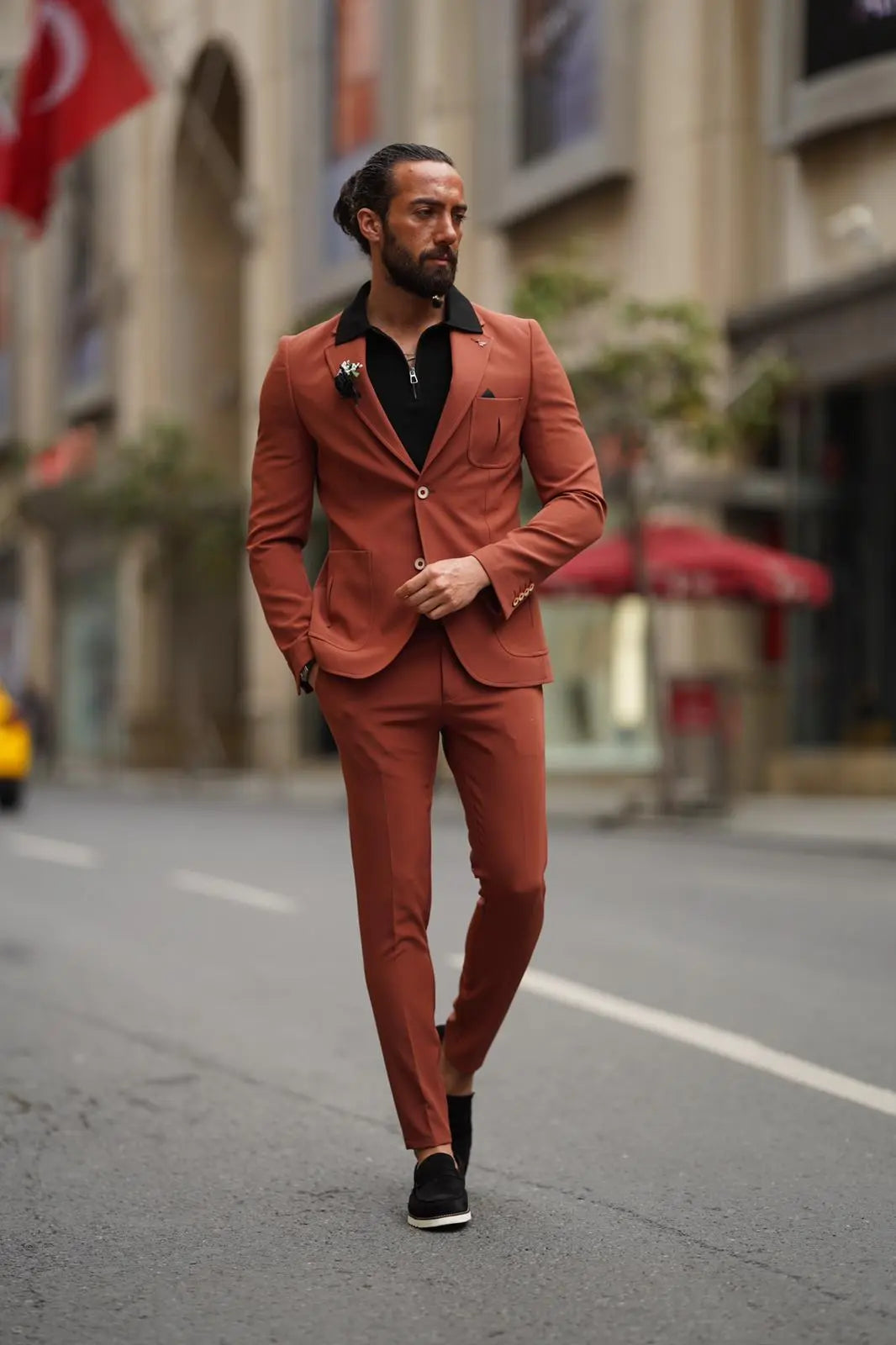 Evo Rust Brown Slim Fit Wool Suit - Elevate Your Wardrobe brabion