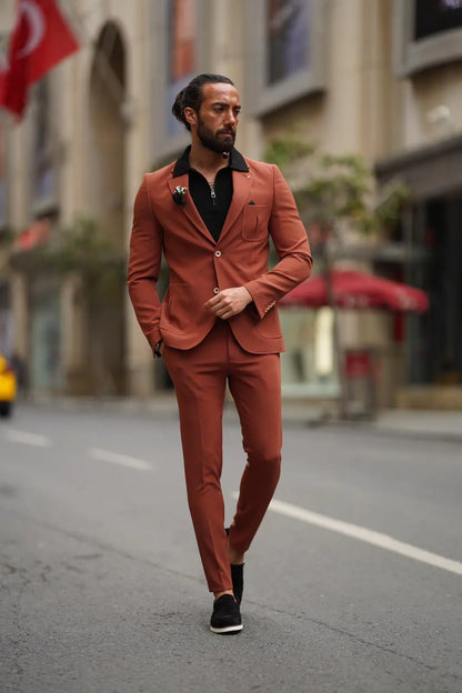 Evo Rust Brown Slim Fit Wool Suit - Elevate Your Wardrobe brabion
