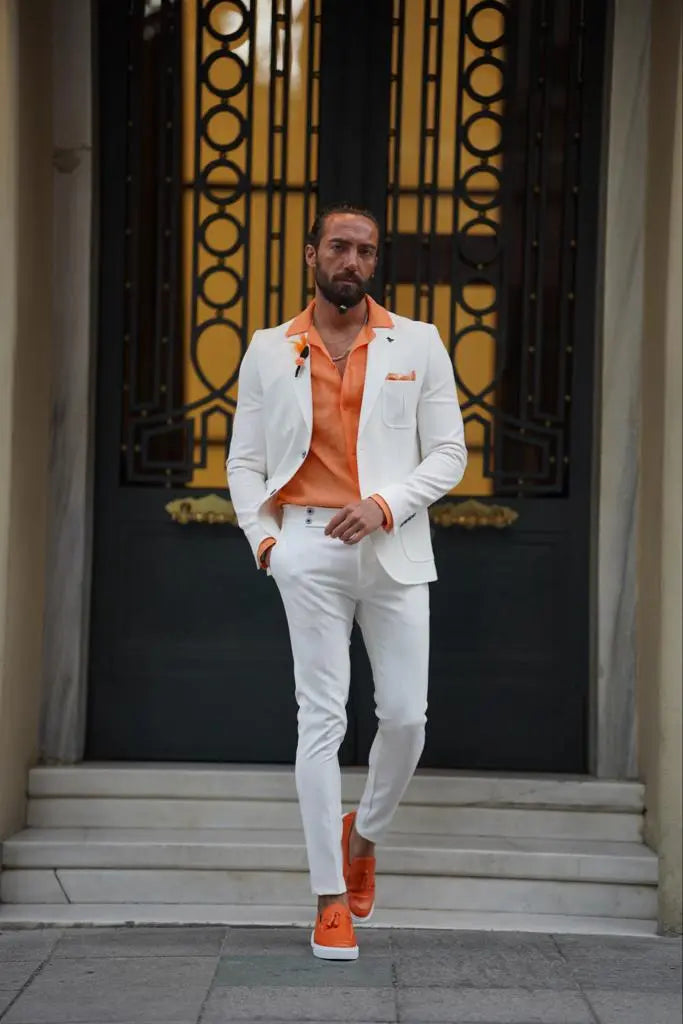 Evo White Slim Fit Wool Suit for Modern Men brabion