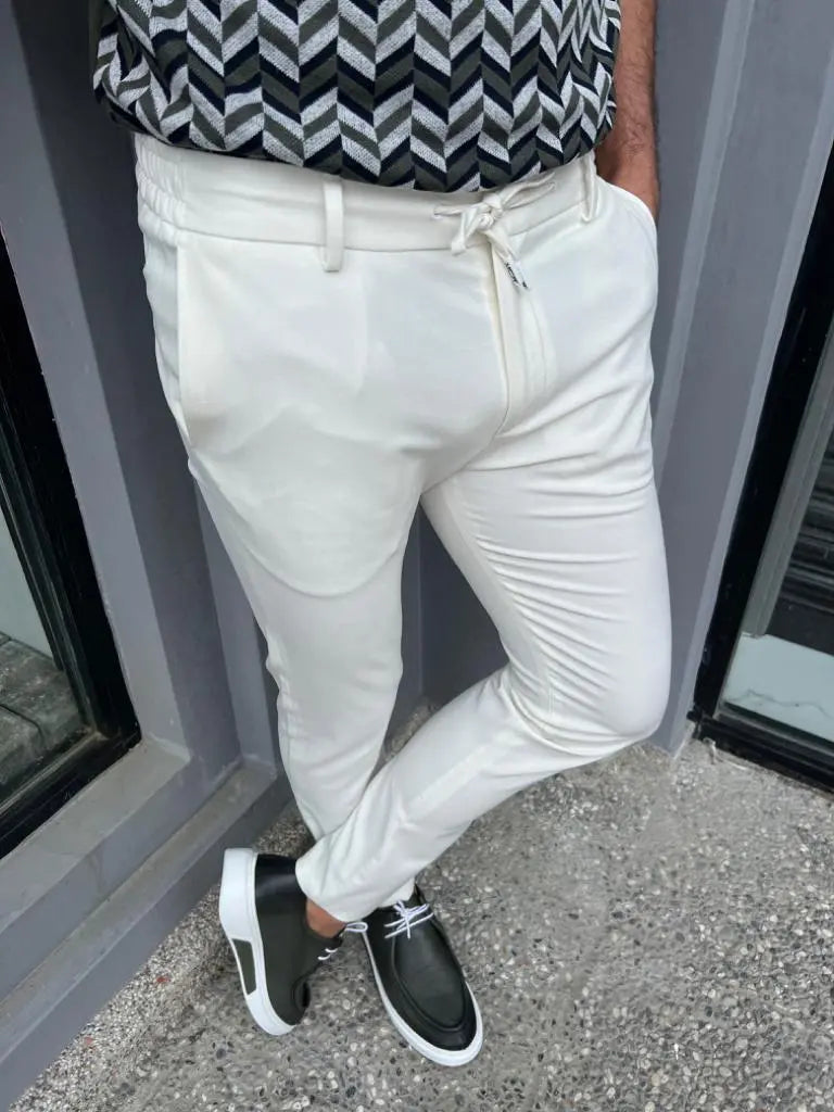 Lyon White Slim Fit Rope Pants: Versatile Elegance for Every Occasion - BRABION