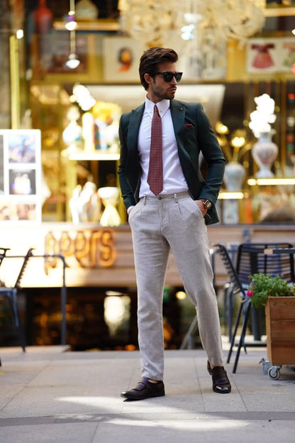 Vespo Self-Patterned Khaki Slim Fit Blazer - BRABION