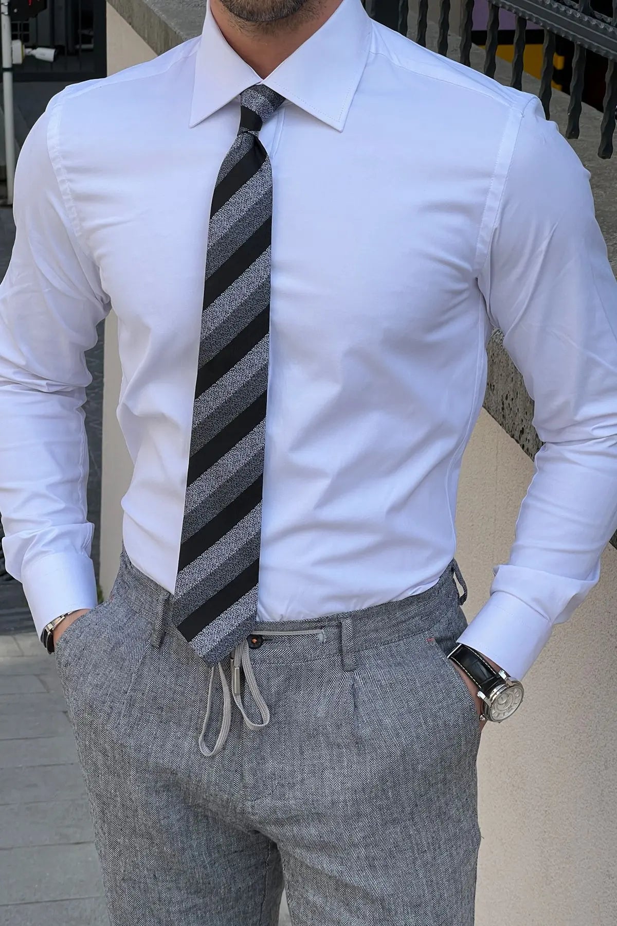 Brabion Daniel White Cotton Slim Fit Shirt - BRABION