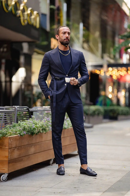 Vespo Navy Blue Buckle Suit - Perfect for Every Occasion brabion