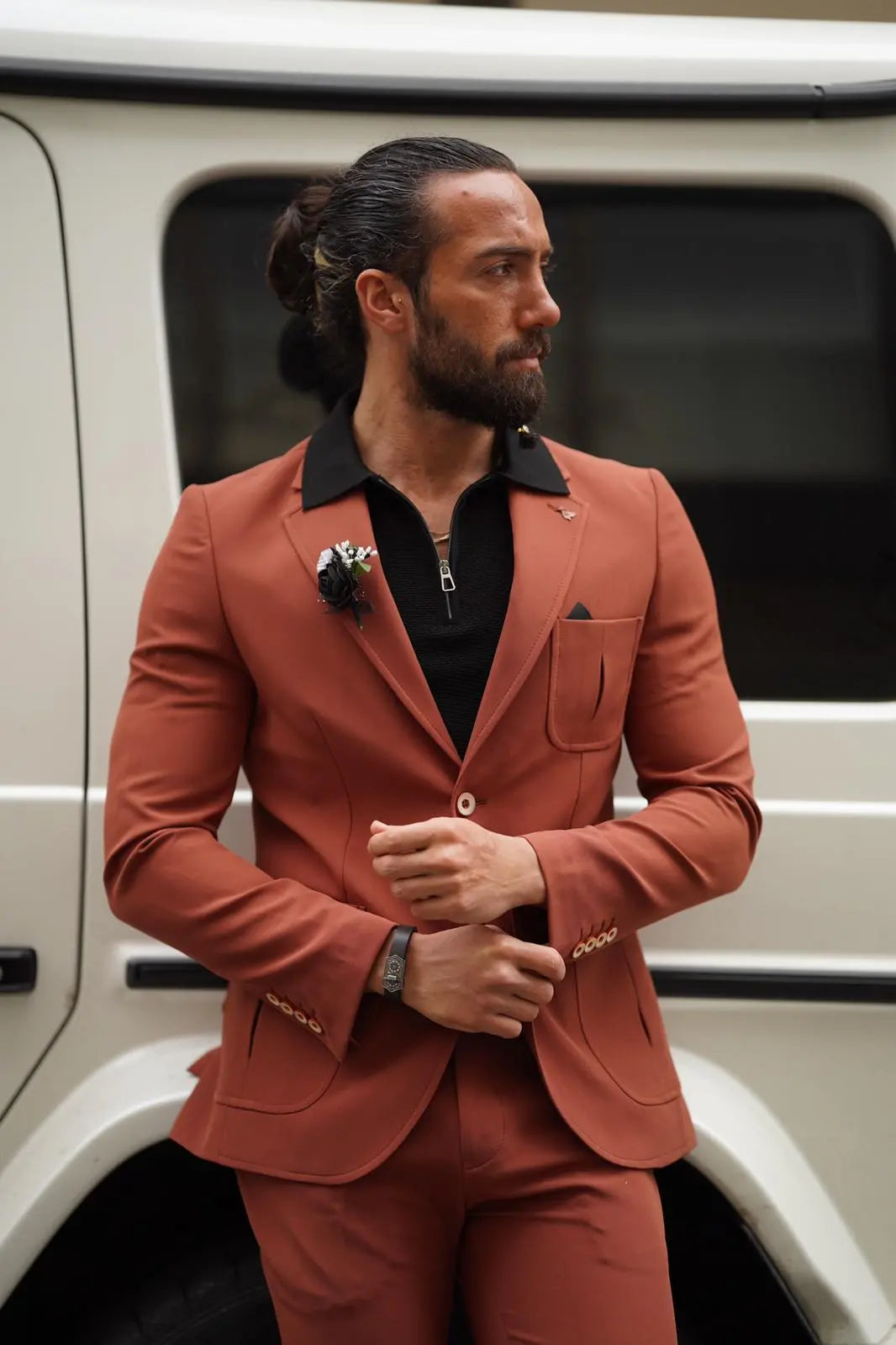 Evo Rust Brown Slim Fit Wool Suit - Elevate Your Wardrobe brabion