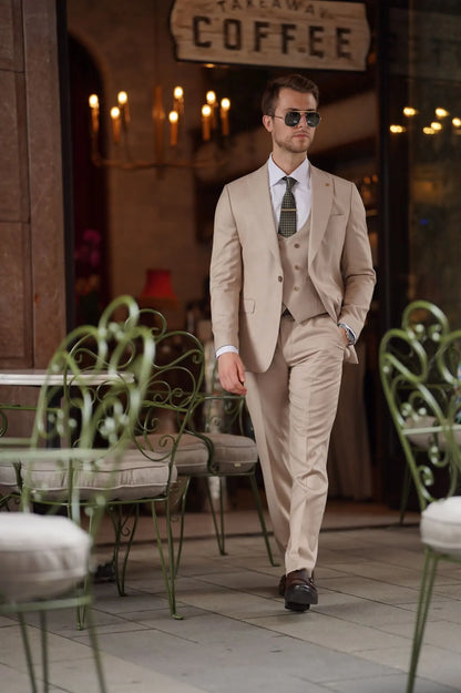Daniel Slim Fit Beige Wool Suit for Modern Men brabion